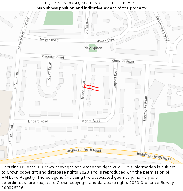 11, JESSON ROAD, SUTTON COLDFIELD, B75 7ED: Location map and indicative extent of plot