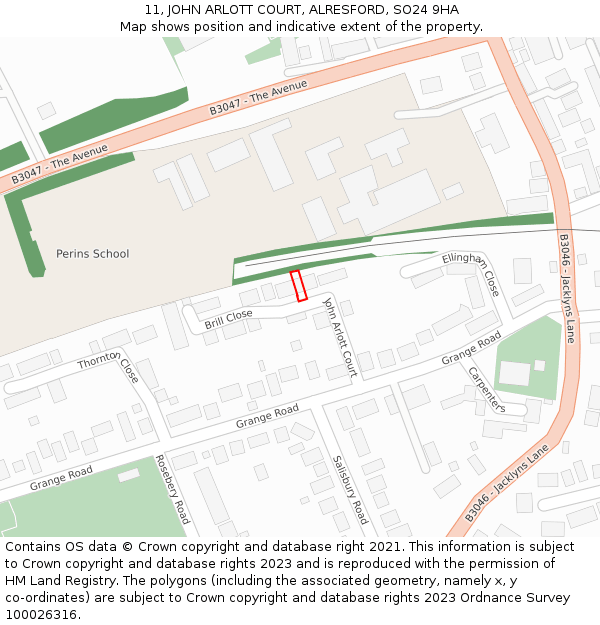 11, JOHN ARLOTT COURT, ALRESFORD, SO24 9HA: Location map and indicative extent of plot