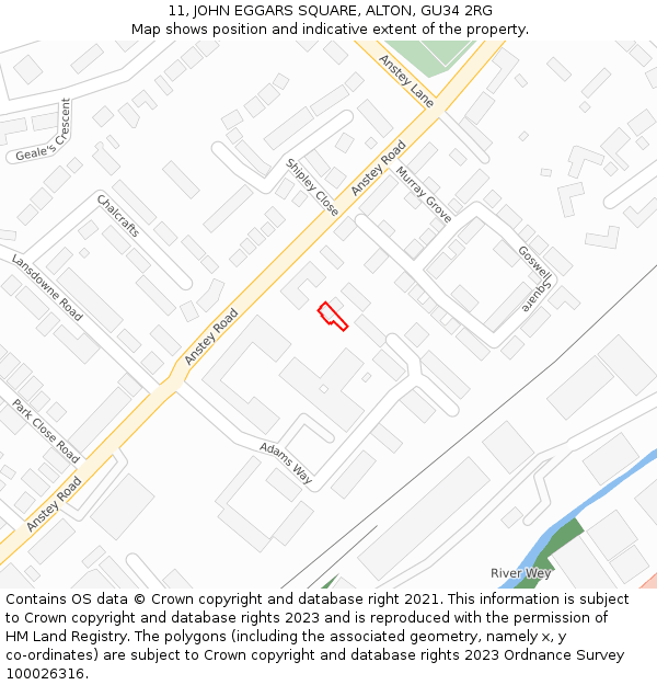 11, JOHN EGGARS SQUARE, ALTON, GU34 2RG: Location map and indicative extent of plot