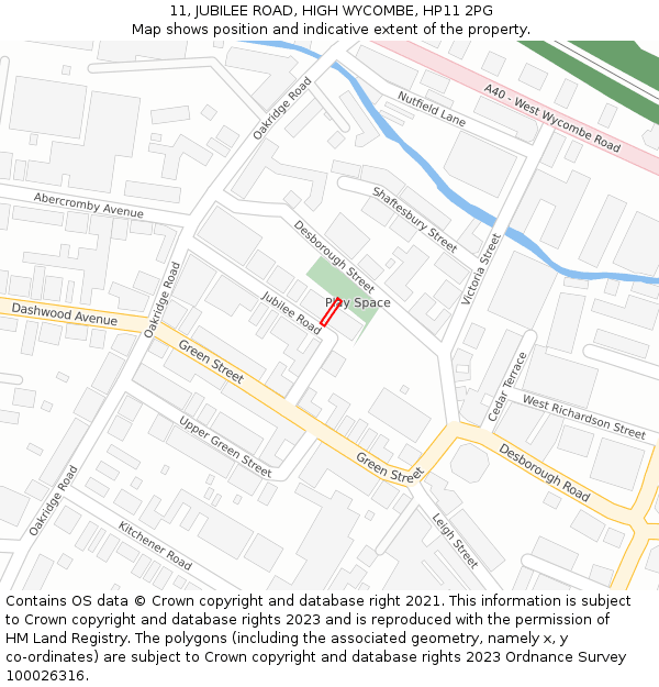 11, JUBILEE ROAD, HIGH WYCOMBE, HP11 2PG: Location map and indicative extent of plot