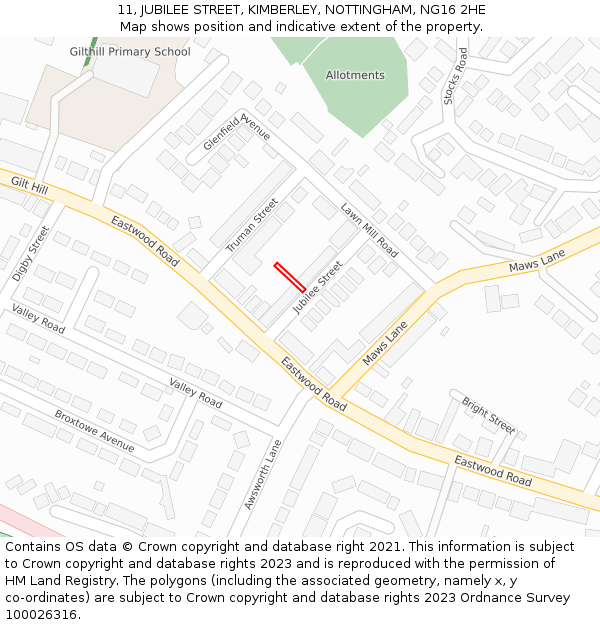 11, JUBILEE STREET, KIMBERLEY, NOTTINGHAM, NG16 2HE: Location map and indicative extent of plot