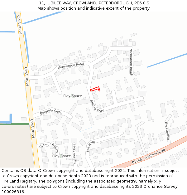 11, JUBILEE WAY, CROWLAND, PETERBOROUGH, PE6 0JS: Location map and indicative extent of plot