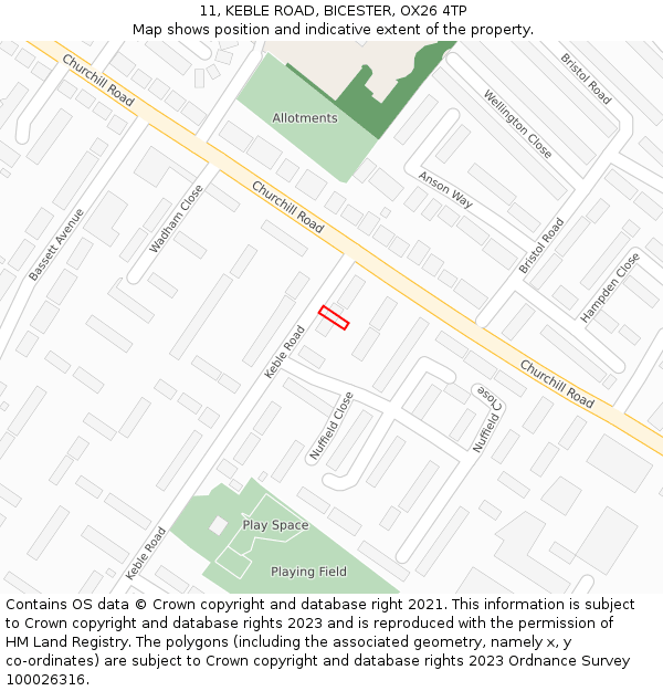 11, KEBLE ROAD, BICESTER, OX26 4TP: Location map and indicative extent of plot