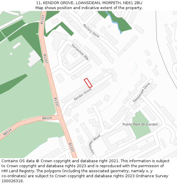 11, KENDOR GROVE, LOANSDEAN, MORPETH, NE61 2BU: Location map and indicative extent of plot
