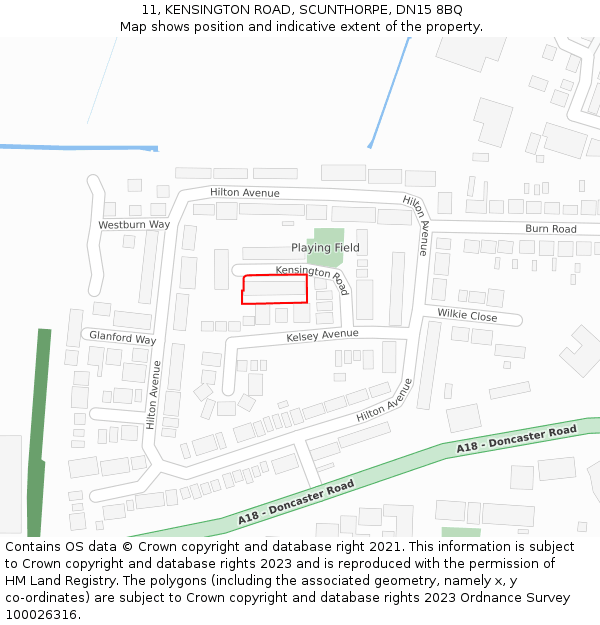 11, KENSINGTON ROAD, SCUNTHORPE, DN15 8BQ: Location map and indicative extent of plot
