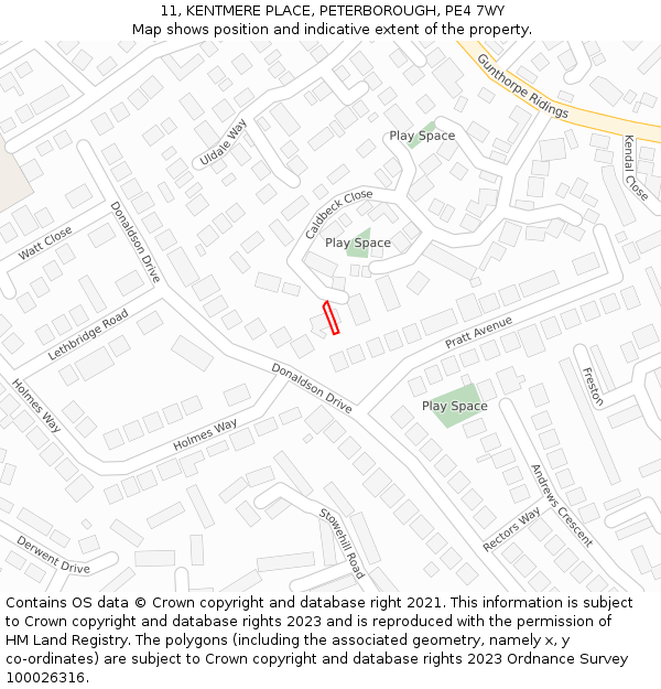 11, KENTMERE PLACE, PETERBOROUGH, PE4 7WY: Location map and indicative extent of plot
