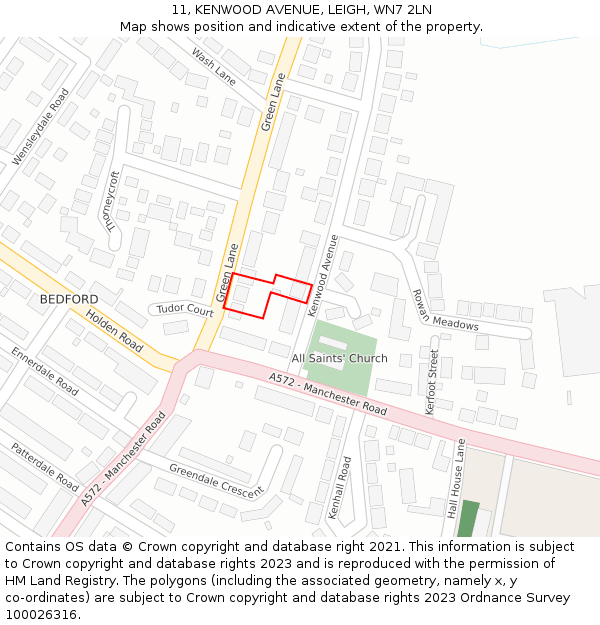 11, KENWOOD AVENUE, LEIGH, WN7 2LN: Location map and indicative extent of plot