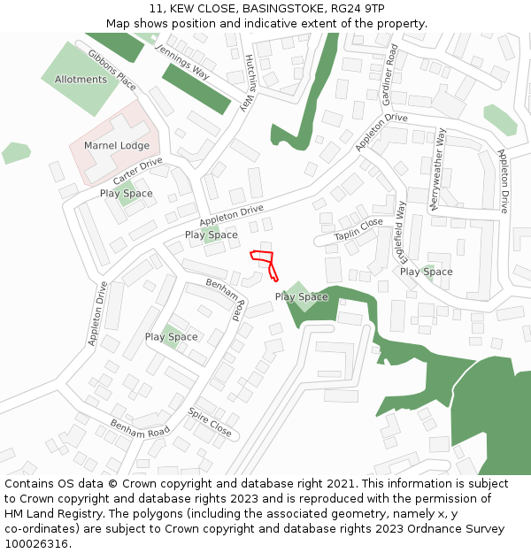 11, KEW CLOSE, BASINGSTOKE, RG24 9TP: Location map and indicative extent of plot