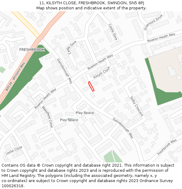 11, KILSYTH CLOSE, FRESHBROOK, SWINDON, SN5 8PJ: Location map and indicative extent of plot