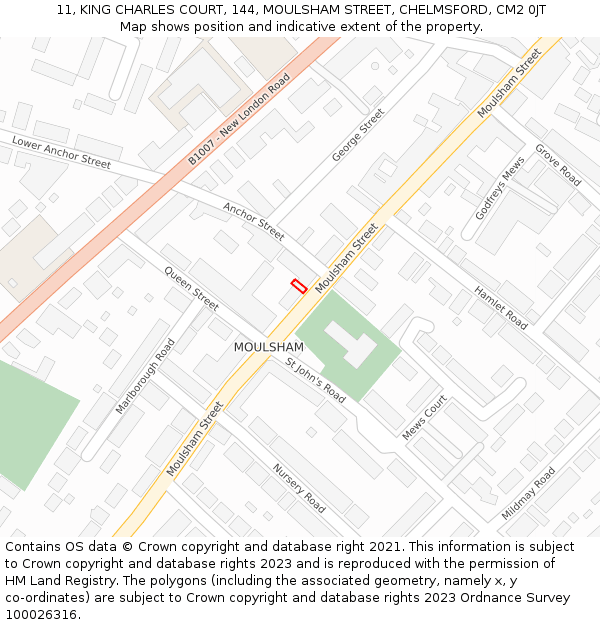 11, KING CHARLES COURT, 144, MOULSHAM STREET, CHELMSFORD, CM2 0JT: Location map and indicative extent of plot