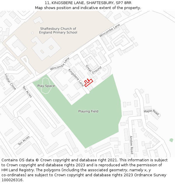 11, KINGSBERE LANE, SHAFTESBURY, SP7 8RR: Location map and indicative extent of plot