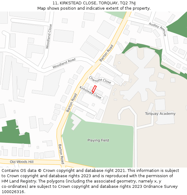 11, KIRKSTEAD CLOSE, TORQUAY, TQ2 7NJ: Location map and indicative extent of plot