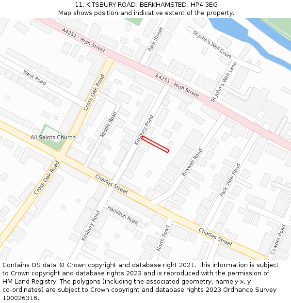 11, KITSBURY ROAD, BERKHAMSTED, HP4 3EG: Location map and indicative extent of plot
