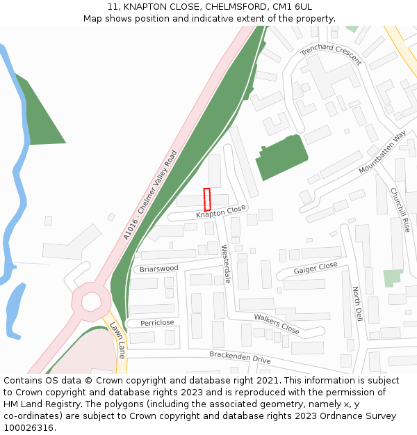 11, KNAPTON CLOSE, CHELMSFORD, CM1 6UL: Location map and indicative extent of plot