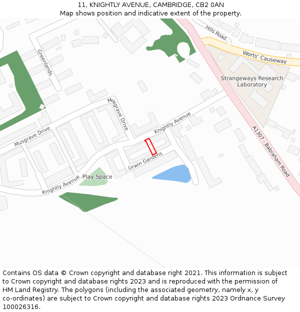 11, KNIGHTLY AVENUE, CAMBRIDGE, CB2 0AN: Location map and indicative extent of plot
