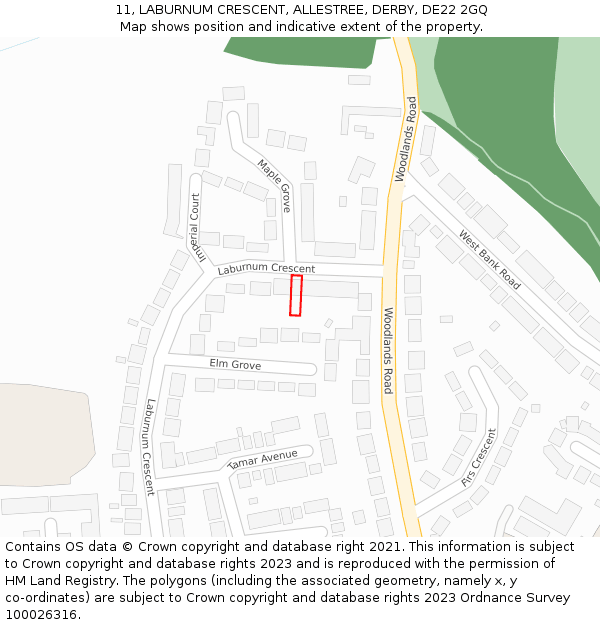 11, LABURNUM CRESCENT, ALLESTREE, DERBY, DE22 2GQ: Location map and indicative extent of plot
