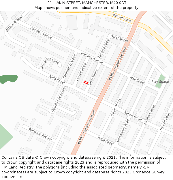 11, LAKIN STREET, MANCHESTER, M40 9DT: Location map and indicative extent of plot