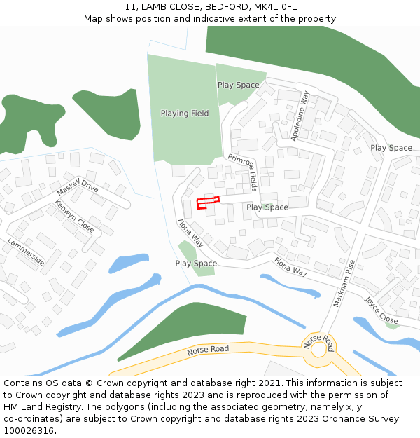 11, LAMB CLOSE, BEDFORD, MK41 0FL: Location map and indicative extent of plot