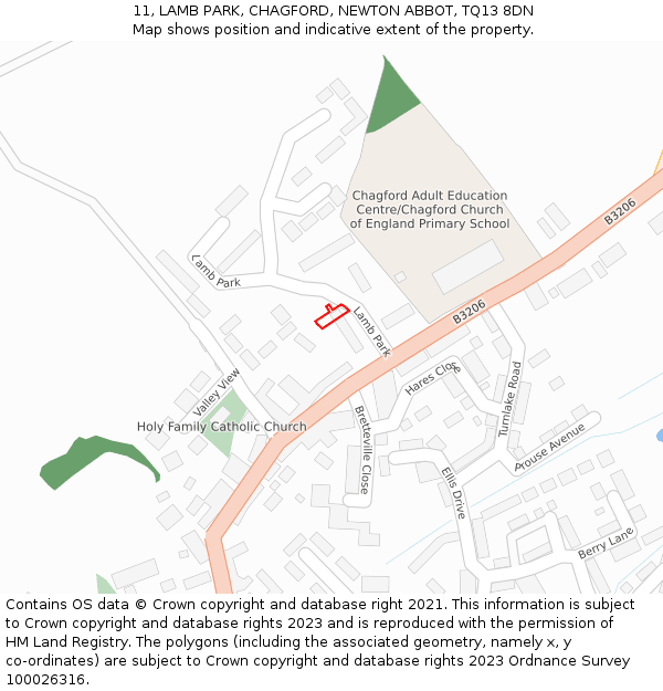 11, LAMB PARK, CHAGFORD, NEWTON ABBOT, TQ13 8DN: Location map and indicative extent of plot