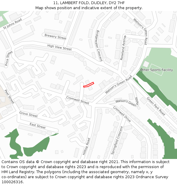 11, LAMBERT FOLD, DUDLEY, DY2 7HF: Location map and indicative extent of plot
