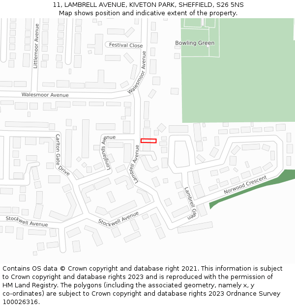 11, LAMBRELL AVENUE, KIVETON PARK, SHEFFIELD, S26 5NS: Location map and indicative extent of plot