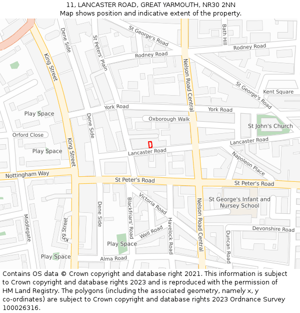 11, LANCASTER ROAD, GREAT YARMOUTH, NR30 2NN: Location map and indicative extent of plot