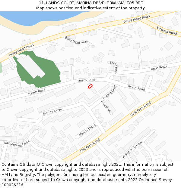 11, LANDS COURT, MARINA DRIVE, BRIXHAM, TQ5 9BE: Location map and indicative extent of plot