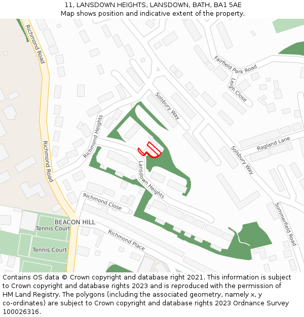 11, LANSDOWN HEIGHTS, LANSDOWN, BATH, BA1 5AE: Location map and indicative extent of plot