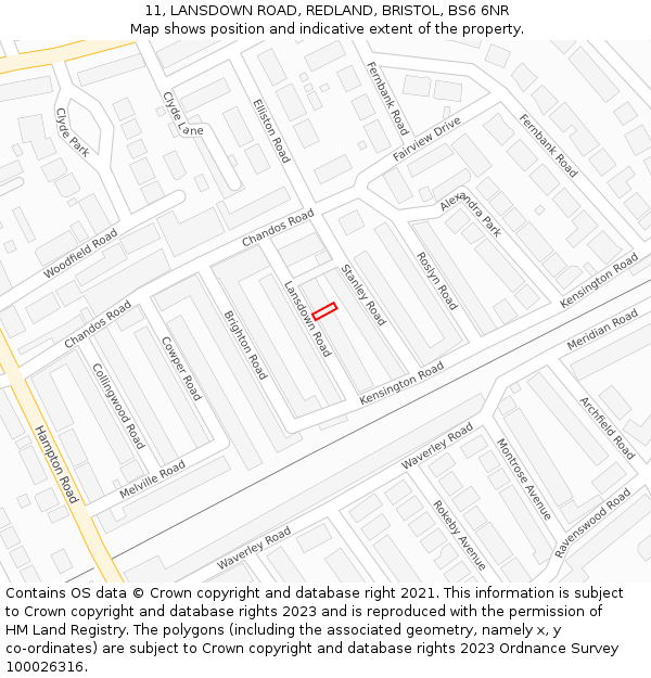 11, LANSDOWN ROAD, REDLAND, BRISTOL, BS6 6NR: Location map and indicative extent of plot