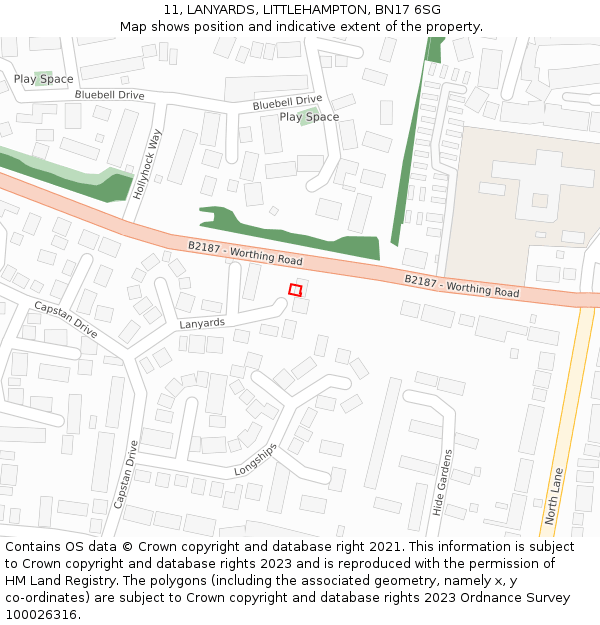 11, LANYARDS, LITTLEHAMPTON, BN17 6SG: Location map and indicative extent of plot