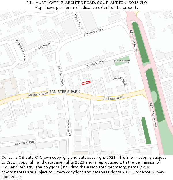 11, LAUREL GATE, 7, ARCHERS ROAD, SOUTHAMPTON, SO15 2LQ: Location map and indicative extent of plot