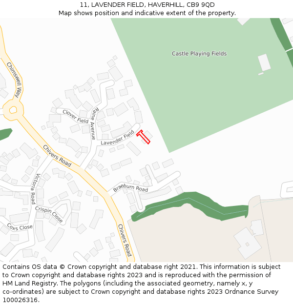 11, LAVENDER FIELD, HAVERHILL, CB9 9QD: Location map and indicative extent of plot
