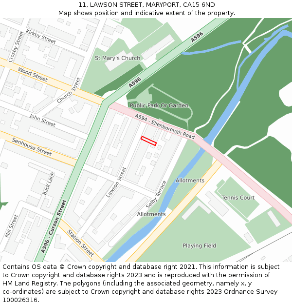 11, LAWSON STREET, MARYPORT, CA15 6ND: Location map and indicative extent of plot