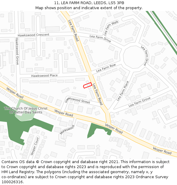 11, LEA FARM ROAD, LEEDS, LS5 3PB: Location map and indicative extent of plot