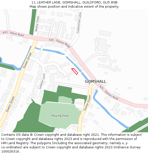 11, LEATHER LANE, GOMSHALL, GUILDFORD, GU5 9NB: Location map and indicative extent of plot