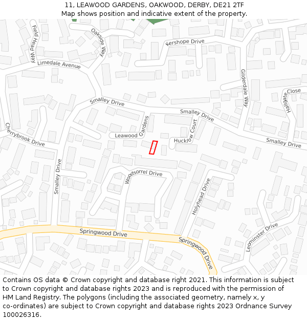 11, LEAWOOD GARDENS, OAKWOOD, DERBY, DE21 2TF: Location map and indicative extent of plot