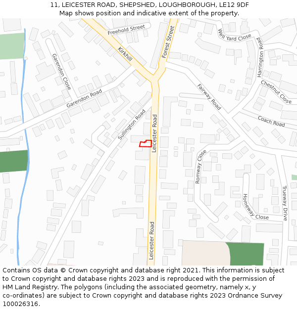 11, LEICESTER ROAD, SHEPSHED, LOUGHBOROUGH, LE12 9DF: Location map and indicative extent of plot