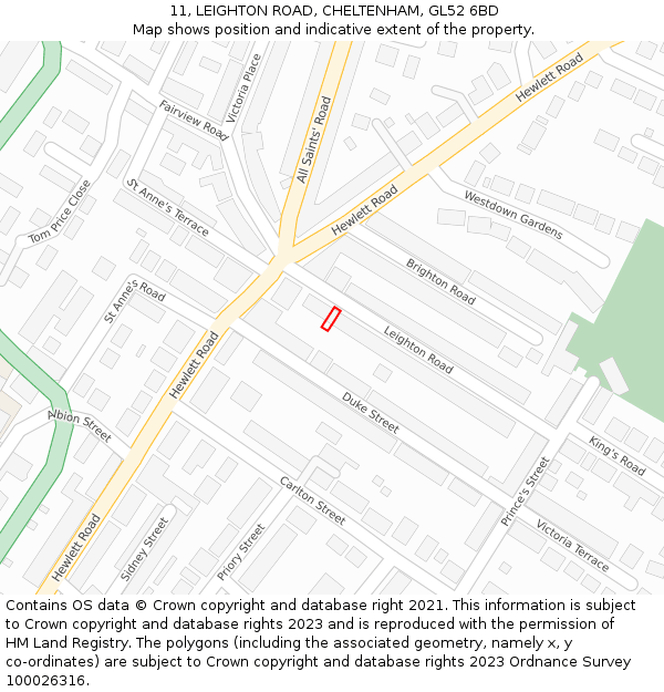11, LEIGHTON ROAD, CHELTENHAM, GL52 6BD: Location map and indicative extent of plot