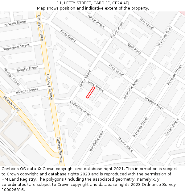 11, LETTY STREET, CARDIFF, CF24 4EJ: Location map and indicative extent of plot