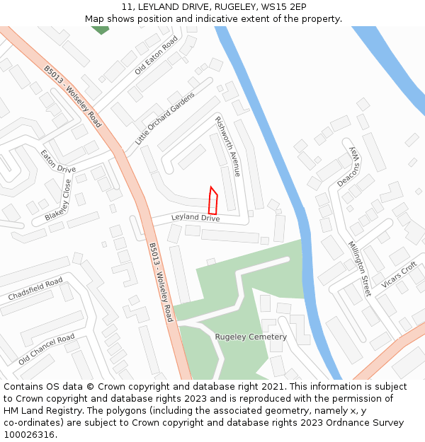 11, LEYLAND DRIVE, RUGELEY, WS15 2EP: Location map and indicative extent of plot