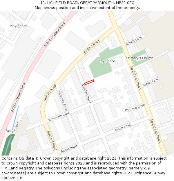 11, LICHFIELD ROAD, GREAT YARMOUTH, NR31 0EQ: Location map and indicative extent of plot