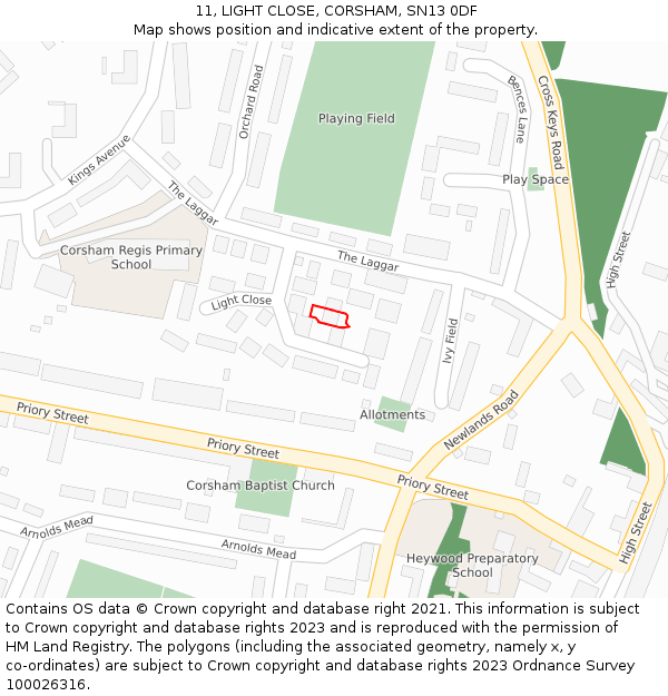 11, LIGHT CLOSE, CORSHAM, SN13 0DF: Location map and indicative extent of plot