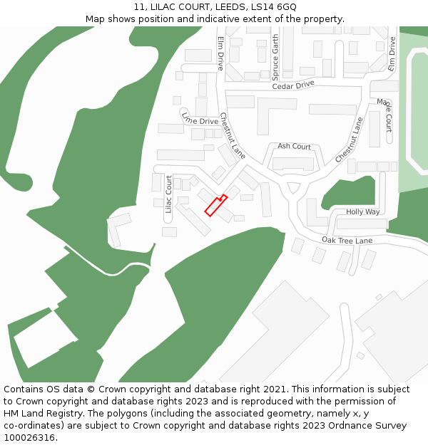 11, LILAC COURT, LEEDS, LS14 6GQ: Location map and indicative extent of plot
