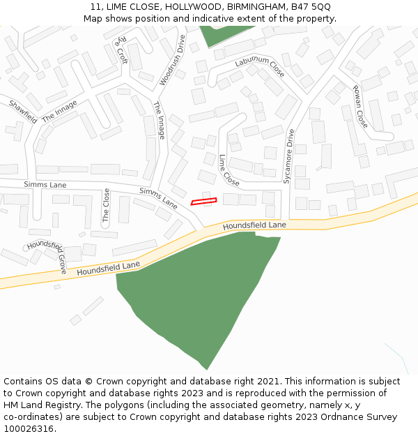 11, LIME CLOSE, HOLLYWOOD, BIRMINGHAM, B47 5QQ: Location map and indicative extent of plot