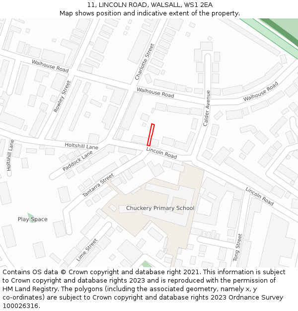 11, LINCOLN ROAD, WALSALL, WS1 2EA: Location map and indicative extent of plot
