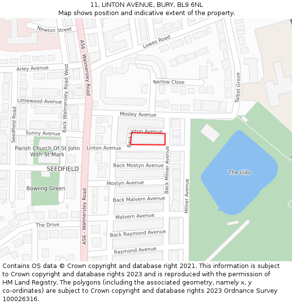 11, LINTON AVENUE, BURY, BL9 6NL: Location map and indicative extent of plot