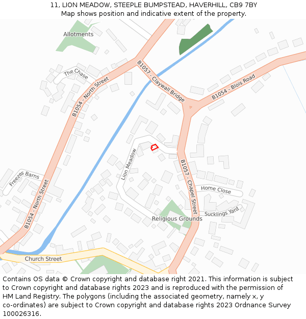 11, LION MEADOW, STEEPLE BUMPSTEAD, HAVERHILL, CB9 7BY: Location map and indicative extent of plot