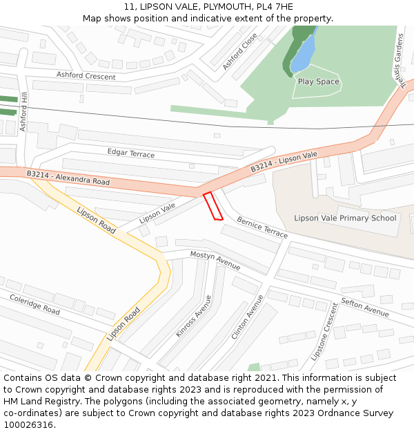 11, LIPSON VALE, PLYMOUTH, PL4 7HE: Location map and indicative extent of plot