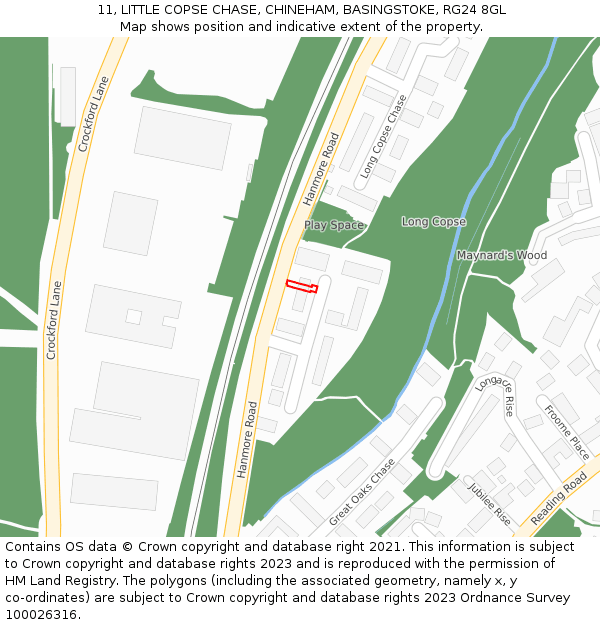 11, LITTLE COPSE CHASE, CHINEHAM, BASINGSTOKE, RG24 8GL: Location map and indicative extent of plot