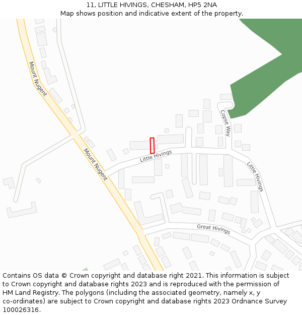 11, LITTLE HIVINGS, CHESHAM, HP5 2NA: Location map and indicative extent of plot